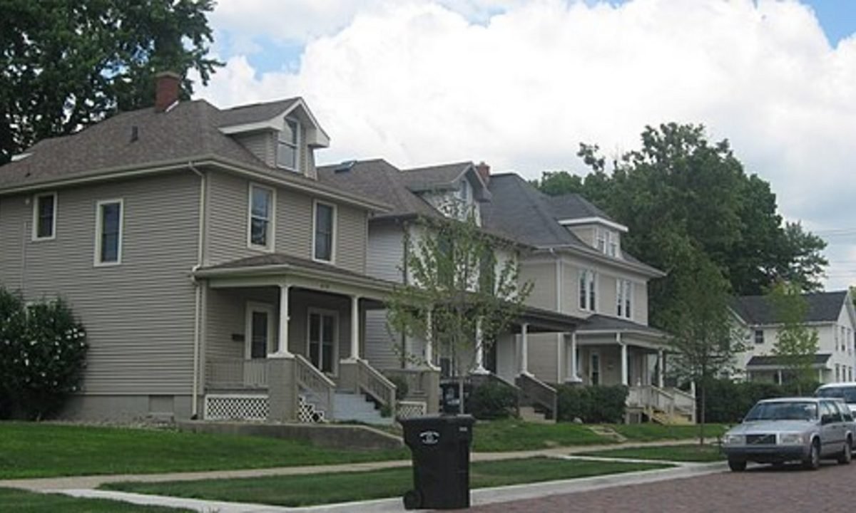 Real residential streetscape selected to represent the townhome character around Clarksburg, Maryland