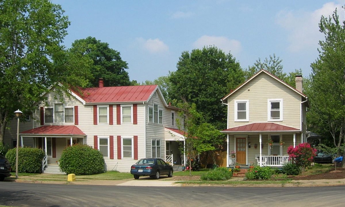 Real residential streetscape selected to represent the townhome character around Germantown, Maryland