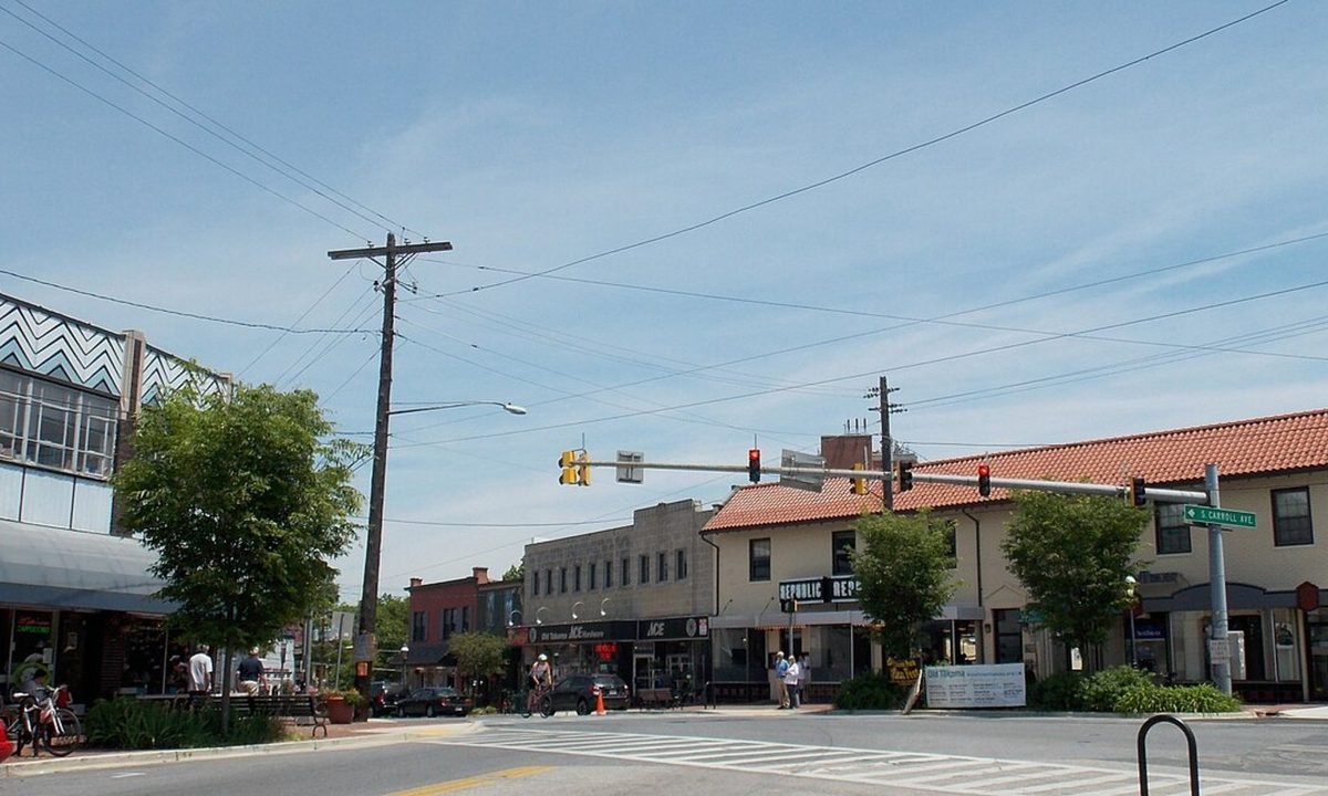 Real residential streetscape selected to represent the townhome character around Silver Spring, Maryland